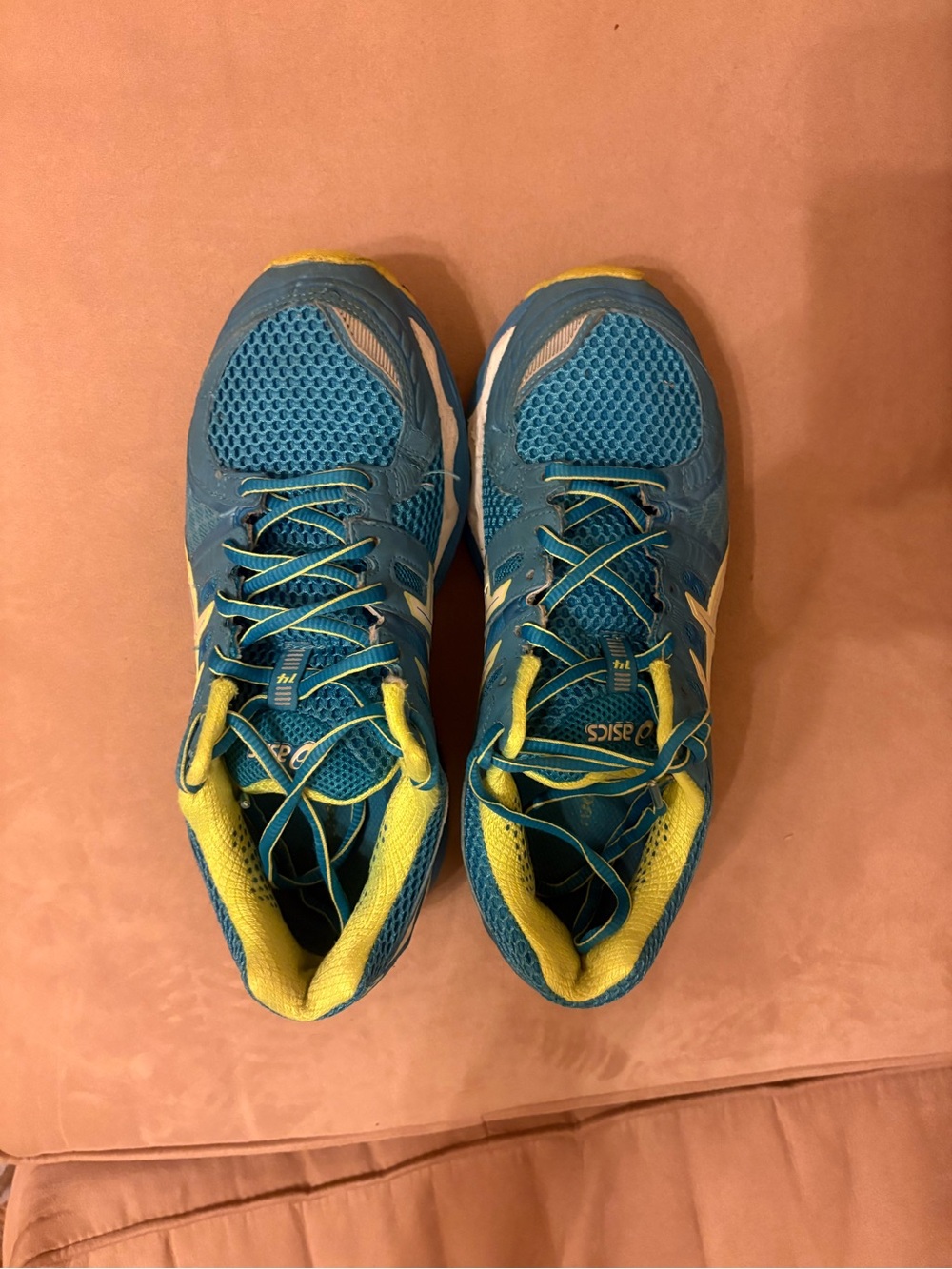 ASICS Womens Teal and Yellow Running Sneakers
